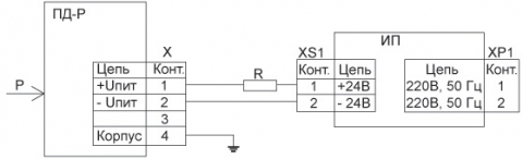 СХЕМА ВНЕШНИХ ЭЛЕКТРИЧЕСКИХ СОЕДИНЕНИЙ ПРЕОБРАЗОВАТЕЛЯ ДАВЛЕНИЯ ПД-Р: